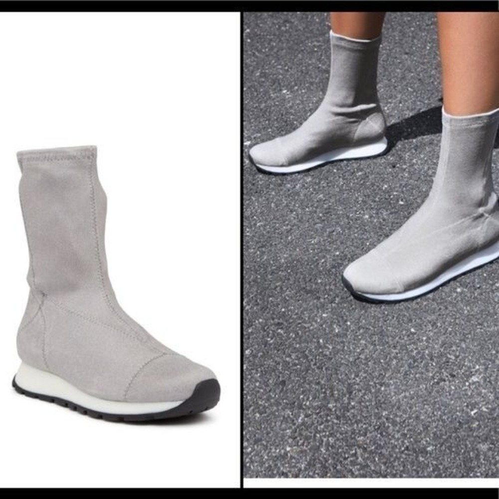 Free People‎ Astral Sneaker Boot Mid-Calf Gray Size 36 Womens Knit Fabric Rubber